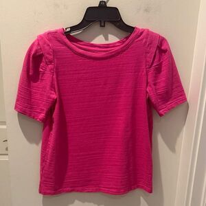 LOFT Pink slub cotton Short Puff Sleeve Tee size Small Petite